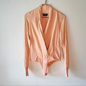 BEBE Blush Long Sleeved Leotard Blouse Size XS